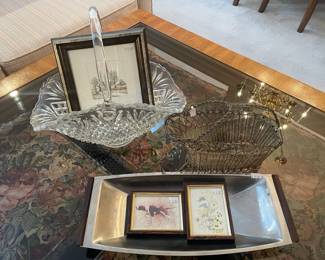 Woven Metal Sleigh Basket, Various Small Framed Drawings, DKF Lundtofte Tray
