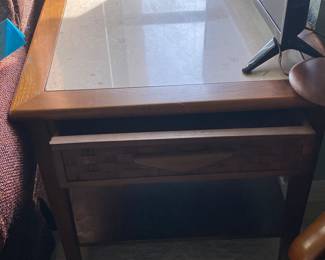 Mid Century Modern pair of marble top end tables 21” x 25” x 21”