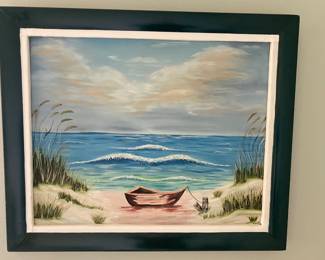 Original Oil painting of the sand and the water ; a beautiful beach scene    35” x 29”