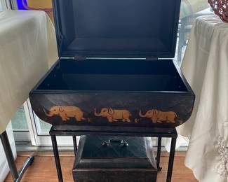 Wrought iron stand with 2 chests