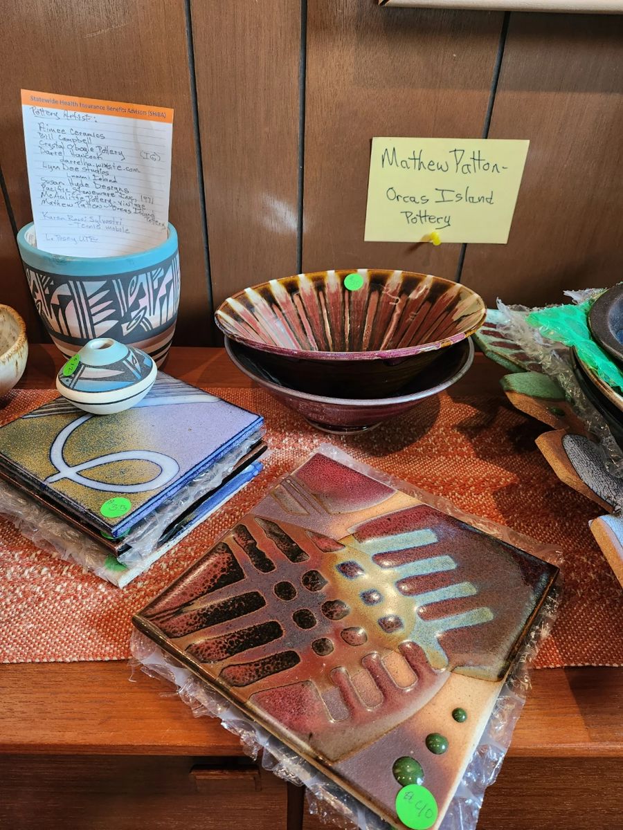 Upstairs: Pottery, stone and glassware.