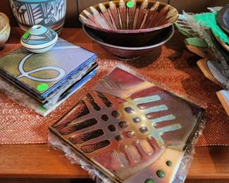 Upstairs: Pottery, stone and glassware.