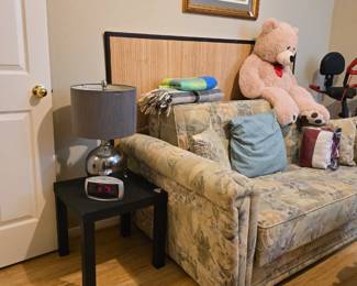 large variety of lamps in different styles, colors and size. also pictures is a Sleeper loveseat