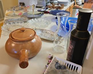 egg platters, crocks, vintage milk bottles and more!