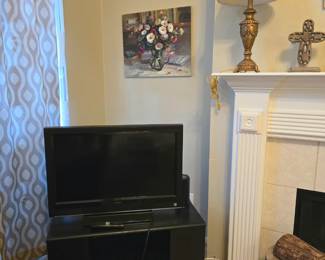 TV, TV stand, boom box