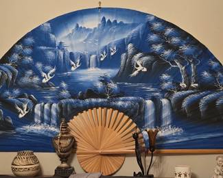 close up of the beautiful, very large Asian fan art