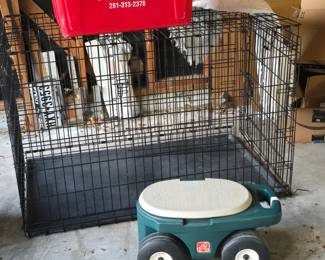 large, collapsable pet crate, garden rolling stool
