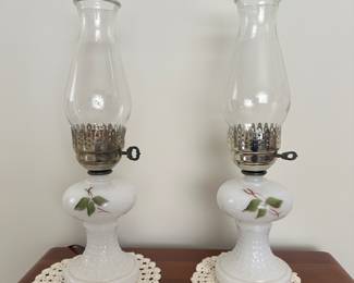 Milk Glass Kerosene Lamps 