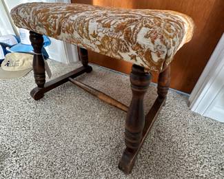 Antique Wooden Tapestry Footstool 