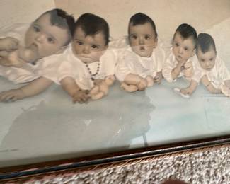 Dionne Quintuplets Framed Tinted Photograph. 1935 Nea Service Inc Plus news article attached 