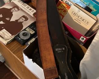 sheet music, razor strops, piano books