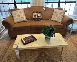 sofa, coffee table, pillows, misc.