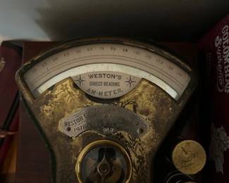 vintage am meter with beautiful brass fittings and wooden box