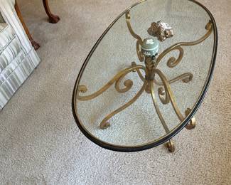 Hollywood regency style gold wrought iron coffee table 