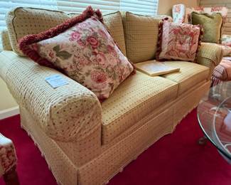 Henredon Sofa, Variety of Decorative Goose-Filled Accent Pillows