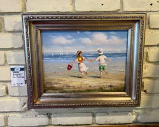 Beach Buddies Original Framed Oil Painting