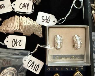 Mexican Sterling Ring, Sterling Art Nouveau Ring, Sterling Armadillo Brooch, NIB Christian Dior Clip On, Givenchy Clip On Earrings