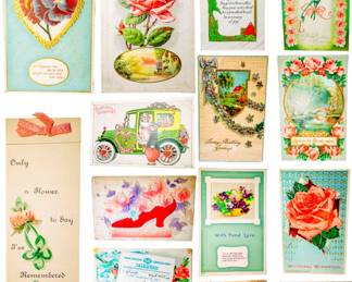 JEWELRY COUNTER OPENING @ 10 am
Antique - Vintage Collectible Ephemera: Postcards, Greeting Cards, Wall Decor. 
