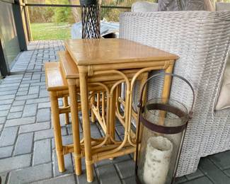 - Vintage Boho Bent Rattan Nesting Tables