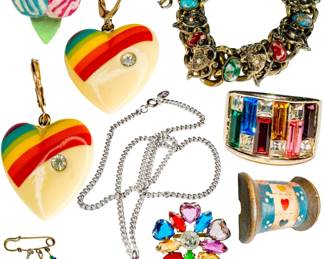 JEWELRY COUNTER OPENING @ 10 am
Vintage - Modern Costume Jewelry: Earrings, Necklaces, Brooches, Bracelets, etc.   Rainbow Hearts are SOLD