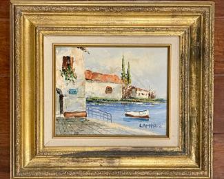 MCM Impressionist Impasto Italian Seaside Villa 
signed by Camprio 
Overall: 15.25x17.25
Image: 8x10