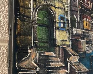 Detail pic, MCM Heavy Impasto Sailboat Harbor
artist signed H. Polt
Approx Dimensions 20x40 