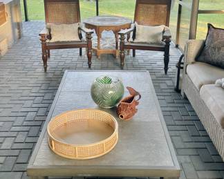 - Pottery Barn Plantation chairs with double cane seating. 
Measure: 38 H x 30.5 W x 35 D