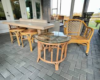 - (3) French Work Rattan Table or Stool
- Palm Beach Regency Rattan Club Chair
- Vintage Henry Link Coastal Rattan Table 
flower top design 
24ʺW × 24ʺD × 22ʺH