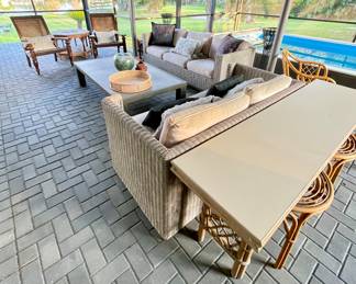 Fabulous 1980s Wicker Sofa and Loveseat in a driftwood paint finish
Sofa Measures:
Loveseat Measures: 