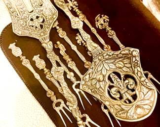 Vintage Chased Brass Dessert Server set by Montagnani made in Italy 