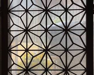 Detail pic, 1960s Kumiko Teak room divider 
6 Panels 
Overall- 70.5"tall • 108"long Panels- 70.5"tall • 18"wide panels