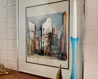 - Vintage Watercolor street scene 
- Glass sailboat sculpture 