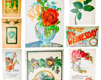 JEWELRY COUNTER OPENING @ 10 am
Antique - Vintage Collectible Ephemera: Postcards, Greeting Cards, Wall Decor. 
