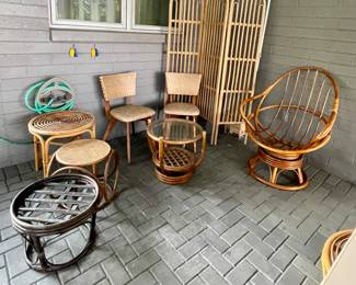 - Pappason Rattan Swivel Chair
- Thonet  Style Bent Rattan Ottoman table
- Bent Rattan glass top table
22ʺW × 20ʺD × 19.75ʺH