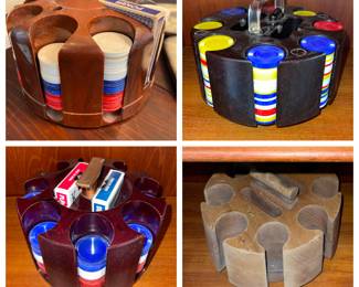 Vintage Bakelite Plastic & Wood Poker Chip Carousels & Cards 