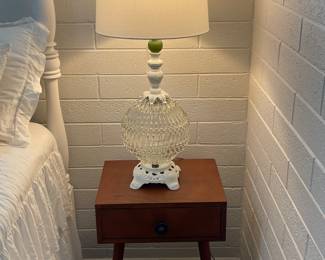 Vintage Glass globe lamp, restyled in Coastal White and large Green Glass Globe accent