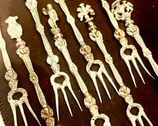 Vintage Chased Brass Cocktail or Sweets Forks by Montagnani made in Italy. 