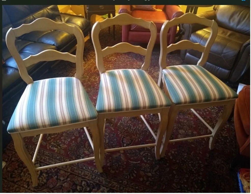 3 apolstered French Bar Stools