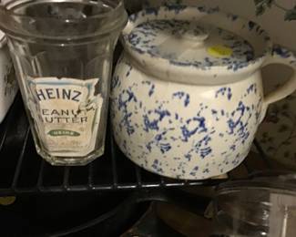 Early Heinz peanut butter jar sponge ware bean pot