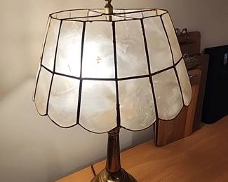 Vintage brass lamp with shell lamp shade