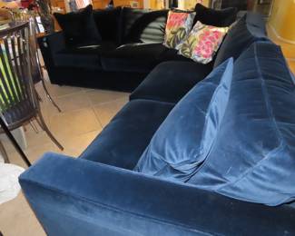 Blue velour sectional.