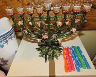 Elegant enamelled Menorah.