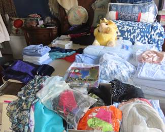 Sheets, comforters, blankets, duvet covers, pillowcases.