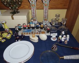 Menorahs, Judaic candle sticks. Lenox, Limoges miniatures.