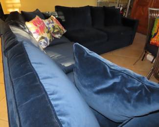 Blue velour sectional.