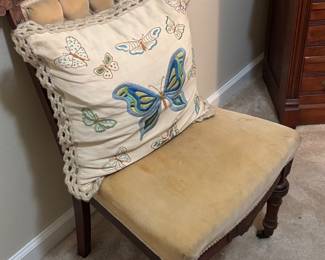 Pre Eastlake chair with a vintage butterfly embroidered pillow 