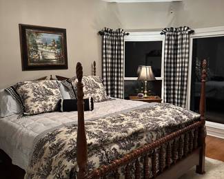 Queen size toile print linens/pillows & window treatments (all black & white). The bed is not for sale.