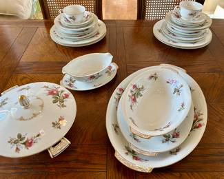 Moss Rose china, service for 12, plus serving pieces