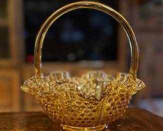 Hob nail amber glass basket.