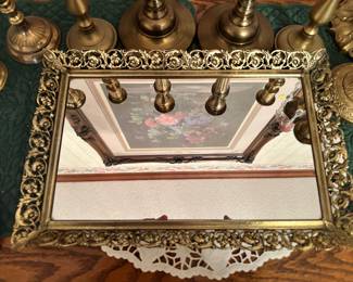 Brass tabletop mirrored tray.